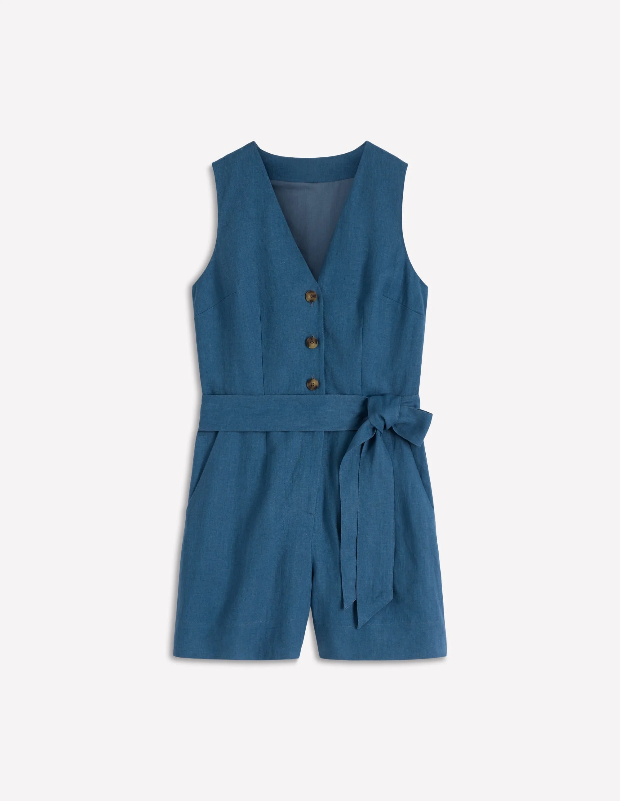 Laura V-neck Linen Playsuit-Tourmaline Blue - 1