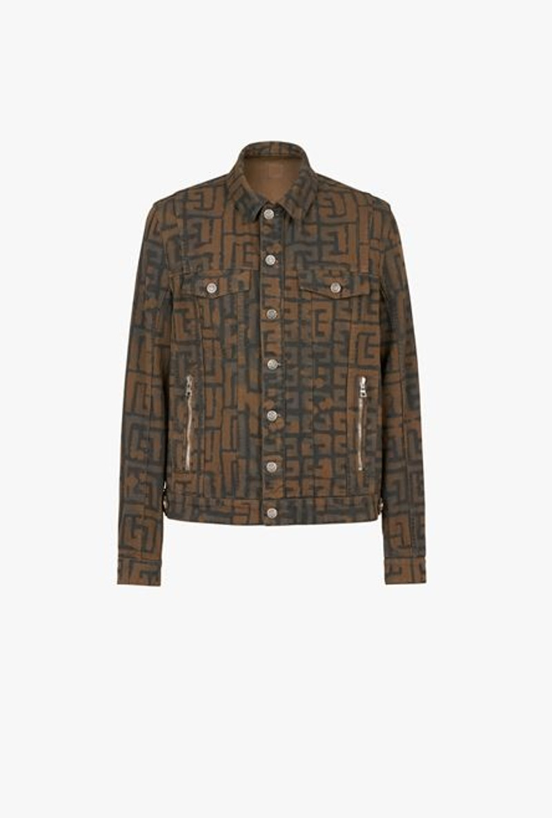 Black and taupe denim jacket with Balmain monogram 1