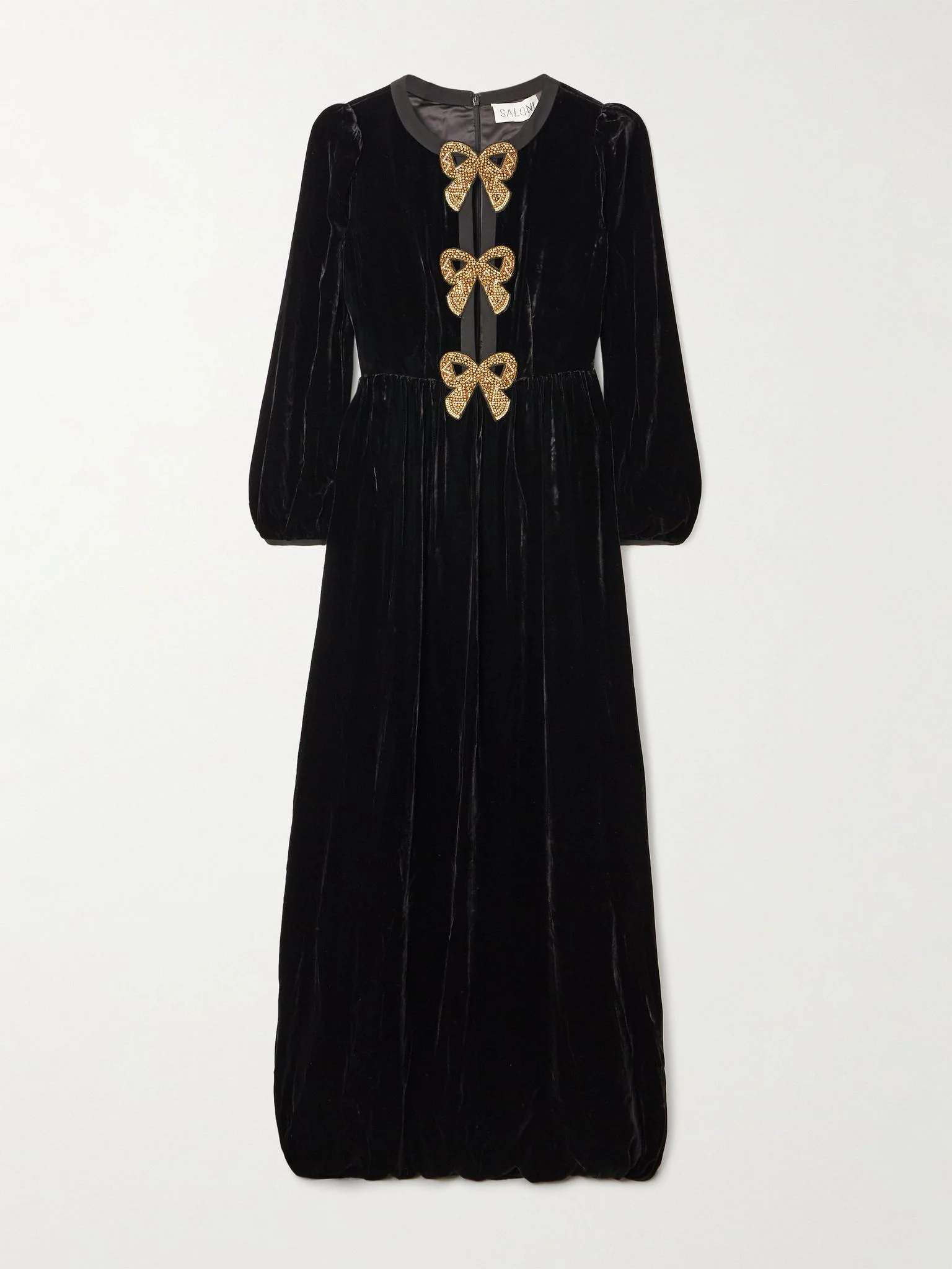 Camille bow-embellished velvet gown Black - 1