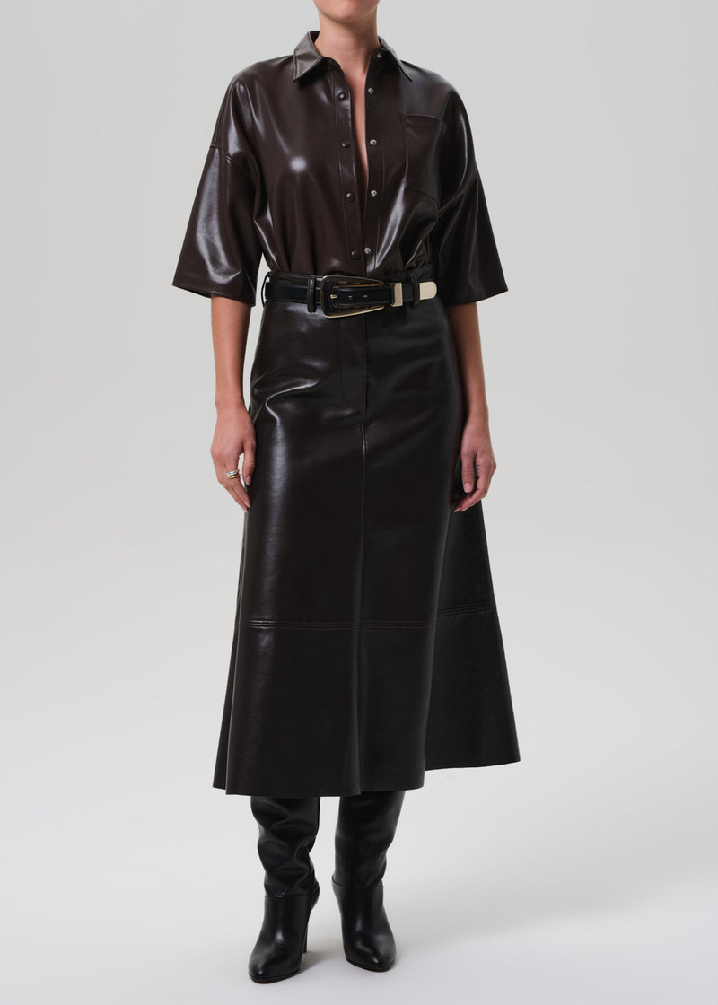 Cassia Leather Skirt In Chocolate Dark Brown - 1