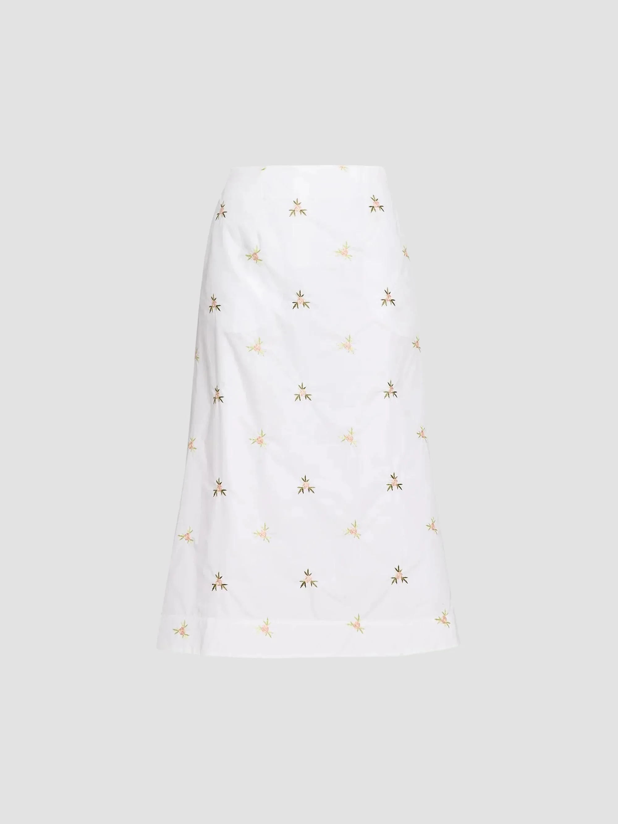 Women's Ripple Floral Cotton Midi Skirt - White - 1