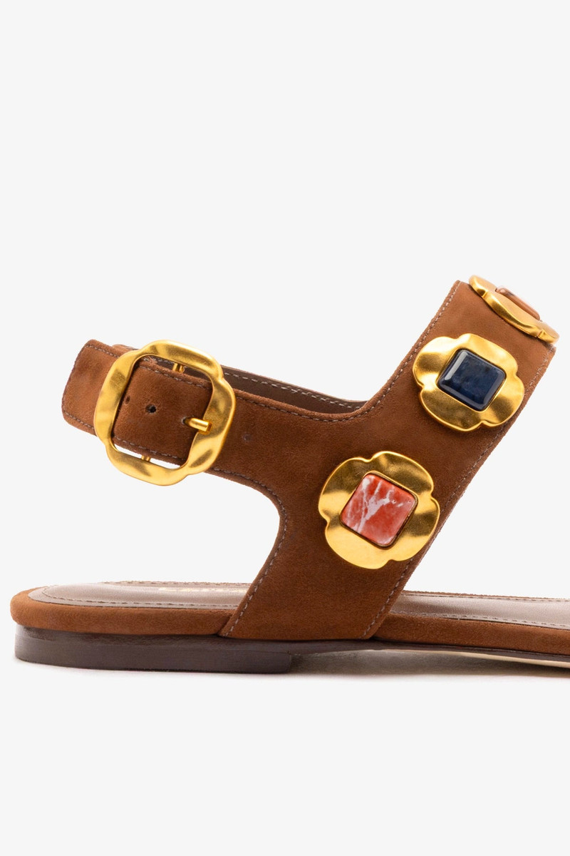 Milan Gioiello Flat In Burnt Umber Leather 4