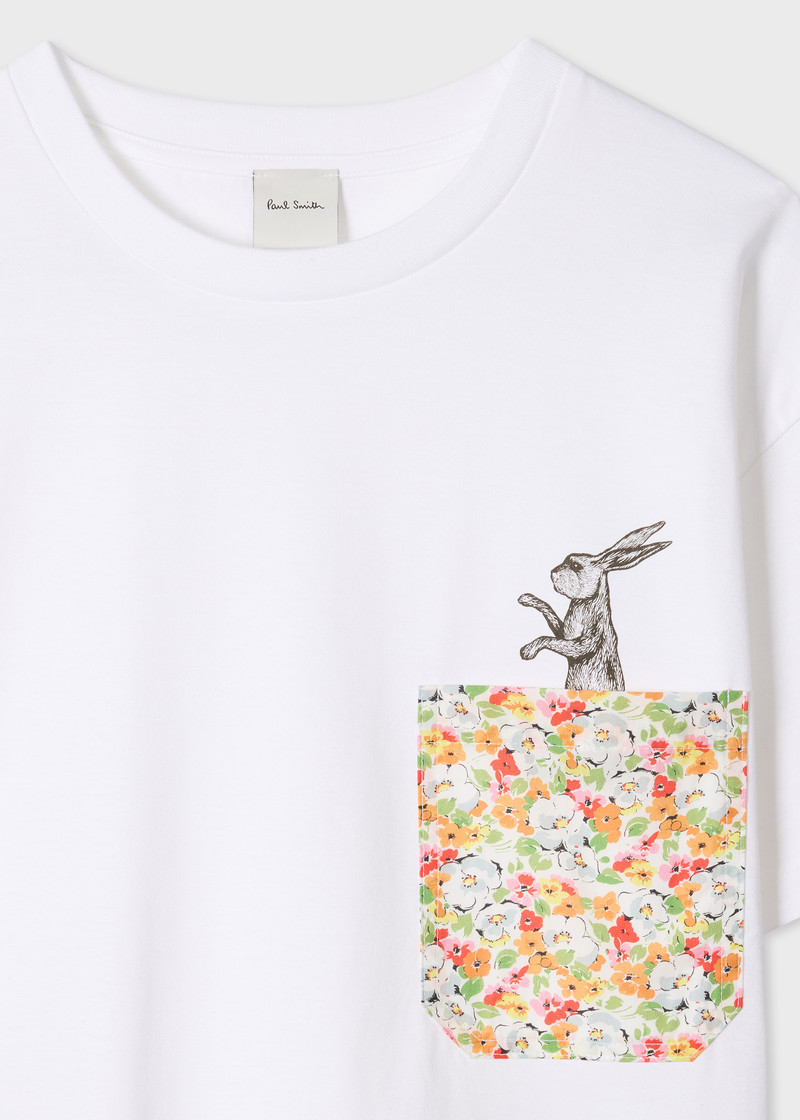 Paul Smith Women's White 'Rabbit' Floral Pocket T-Shirt outlook