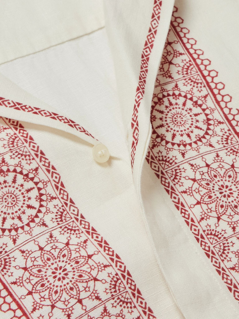 Maitan Camp-Collar Printed Linen Shirt Cream 4
