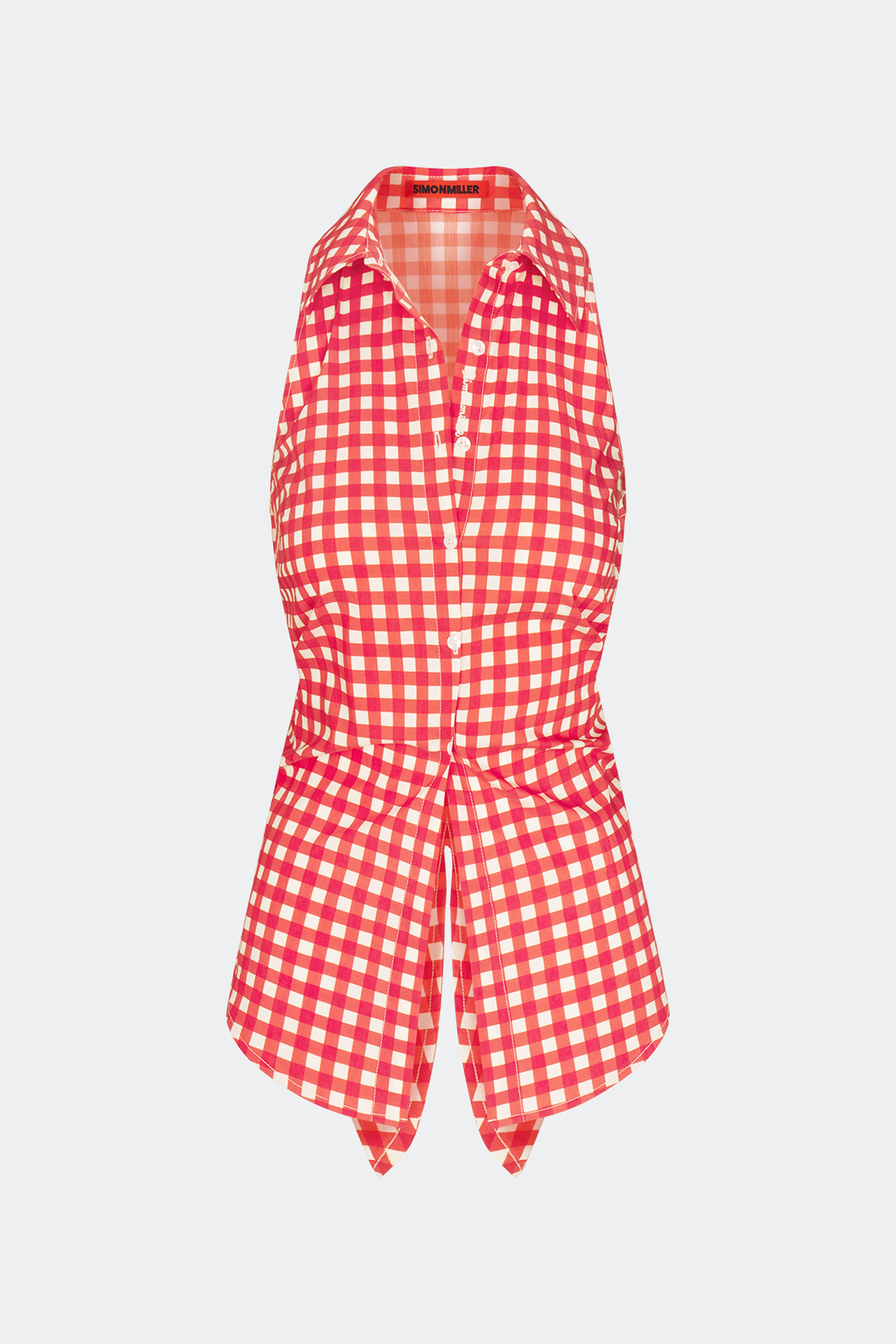 Loch Sleeveless Poplin Button Up In Tomato/White Gingham - 1