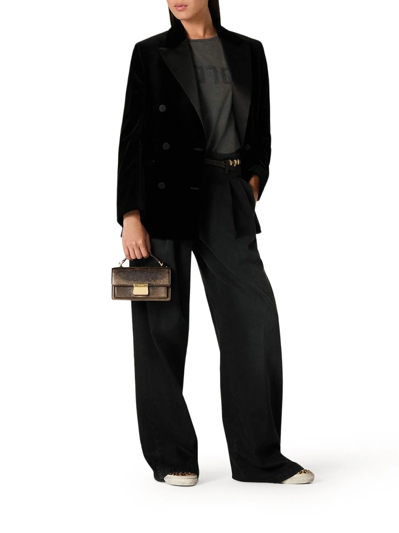 BLACK COTTON DENIM TROUSERS WITH LIVED-IN TREATMENT - 1