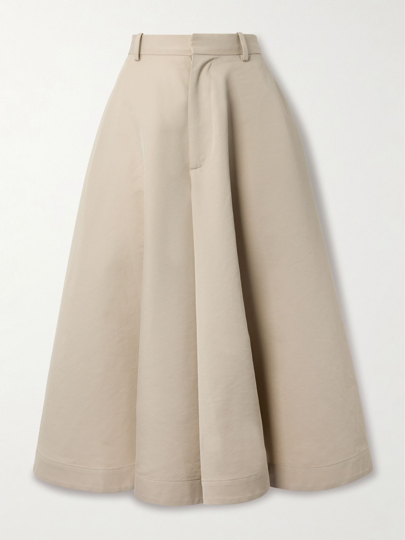 Cotton and silk-blend twill midi skirt Beige - 1
