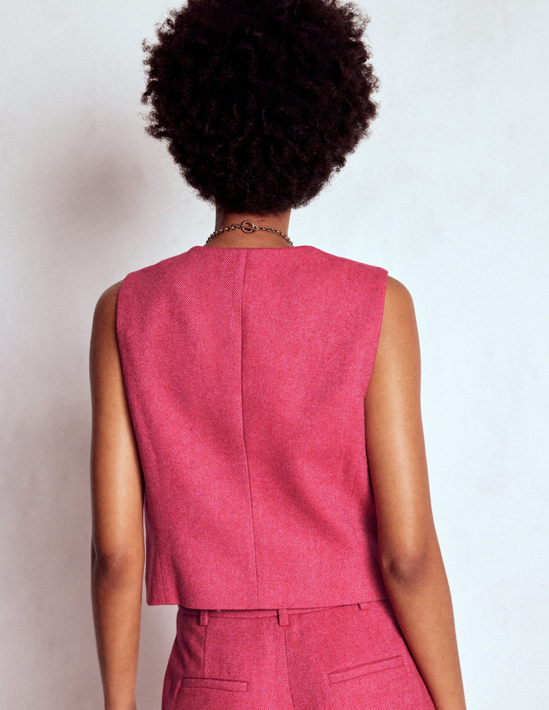 Pink Wool Waistcoat-Red and Pink Wide Herringbone 5