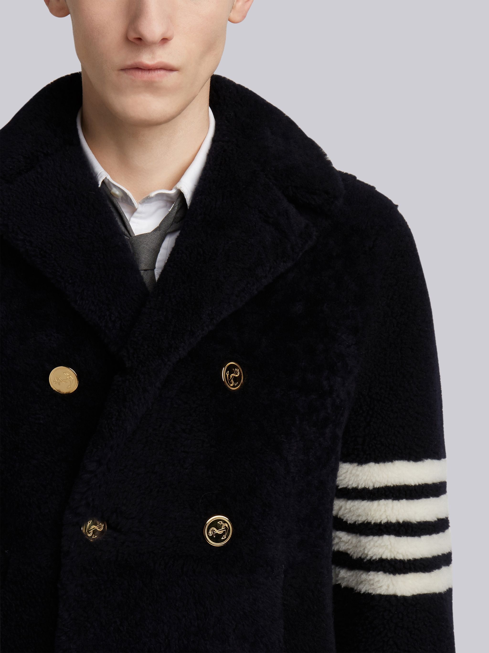 Navy Dyed Shearling 4-bar Unconstructed Peacoat - 5