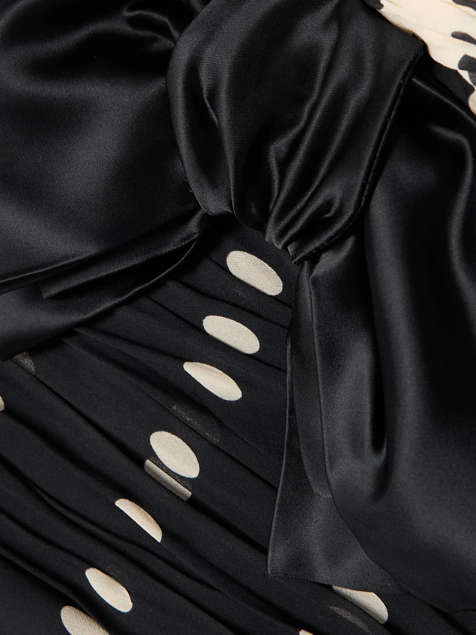Satin bow-detailed ruched silk-chiffon strapless top Black - 5