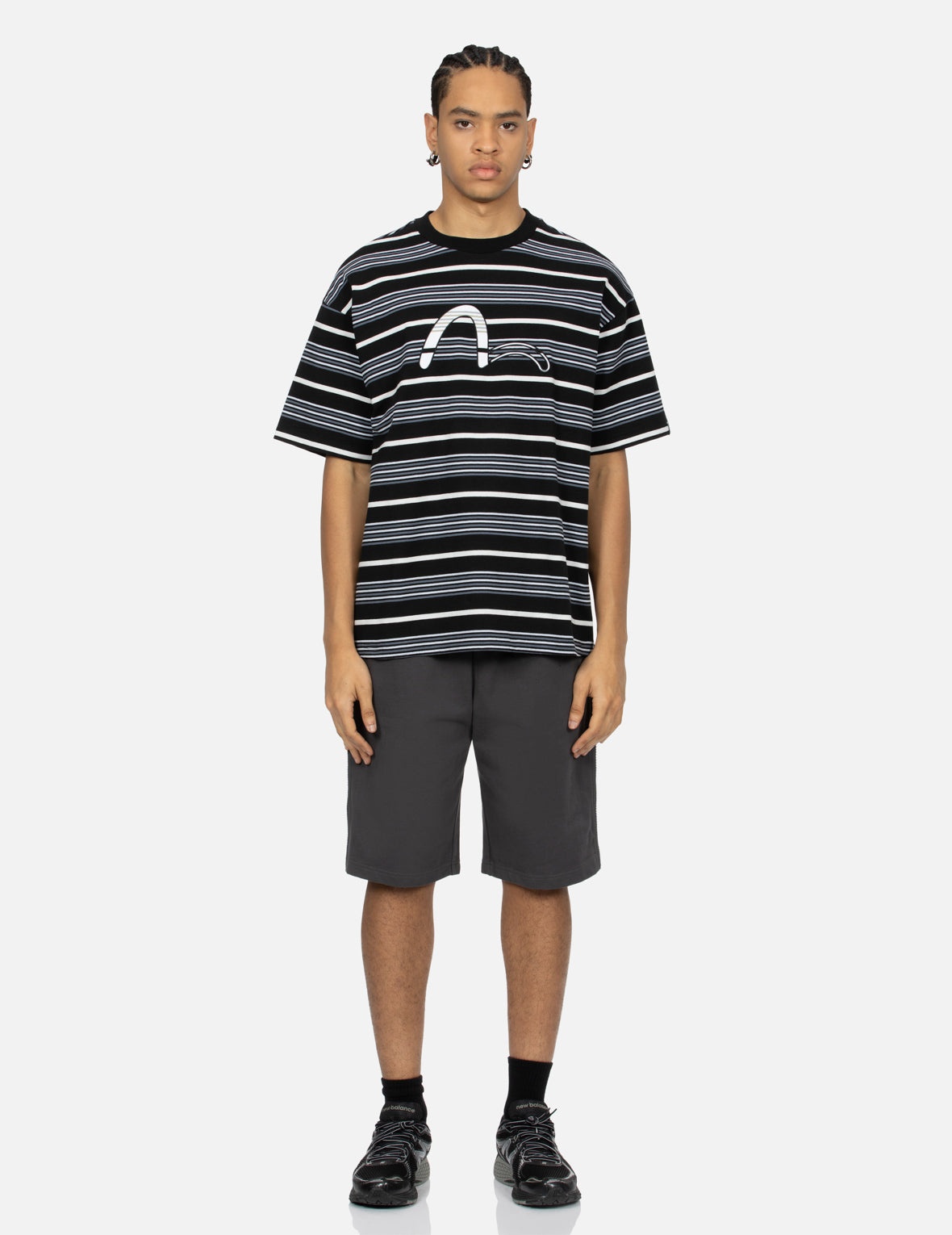 Striped Seagull Appliqué Embroidery Loose Fit T-shirt - 5