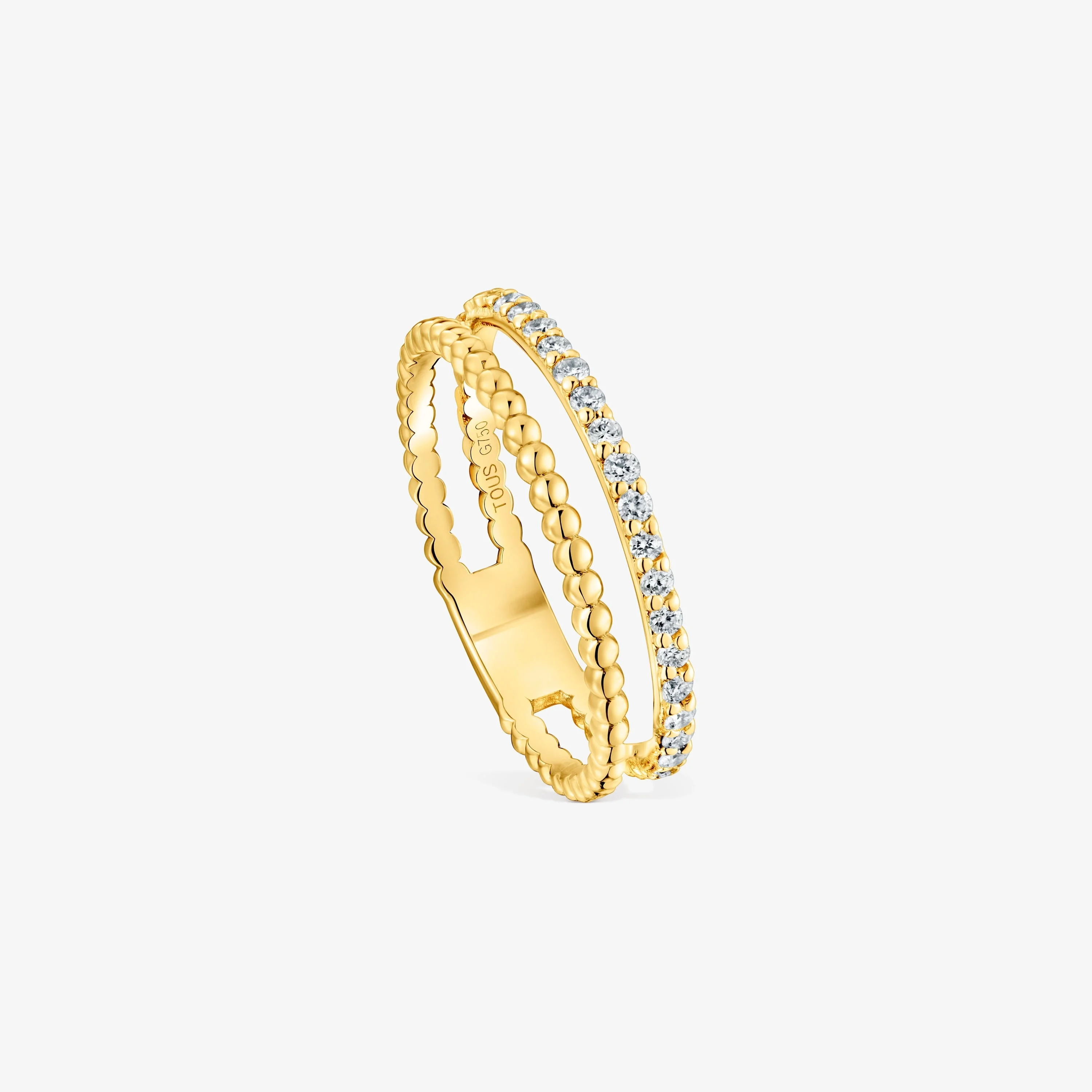 Medium double 18K solid gold Ring with diamonds Les Classiques - 1