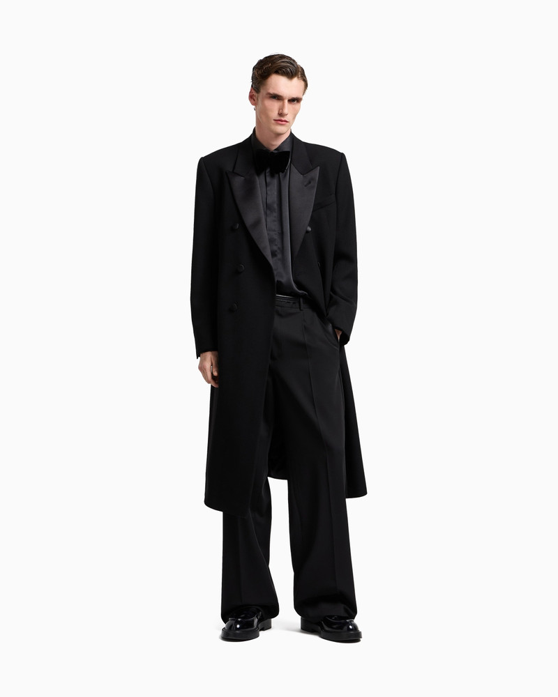DOUBLE-BREASTED COAT IN GRANULAR VIRGIN WOOL WITH SATIN DETAILS 2
