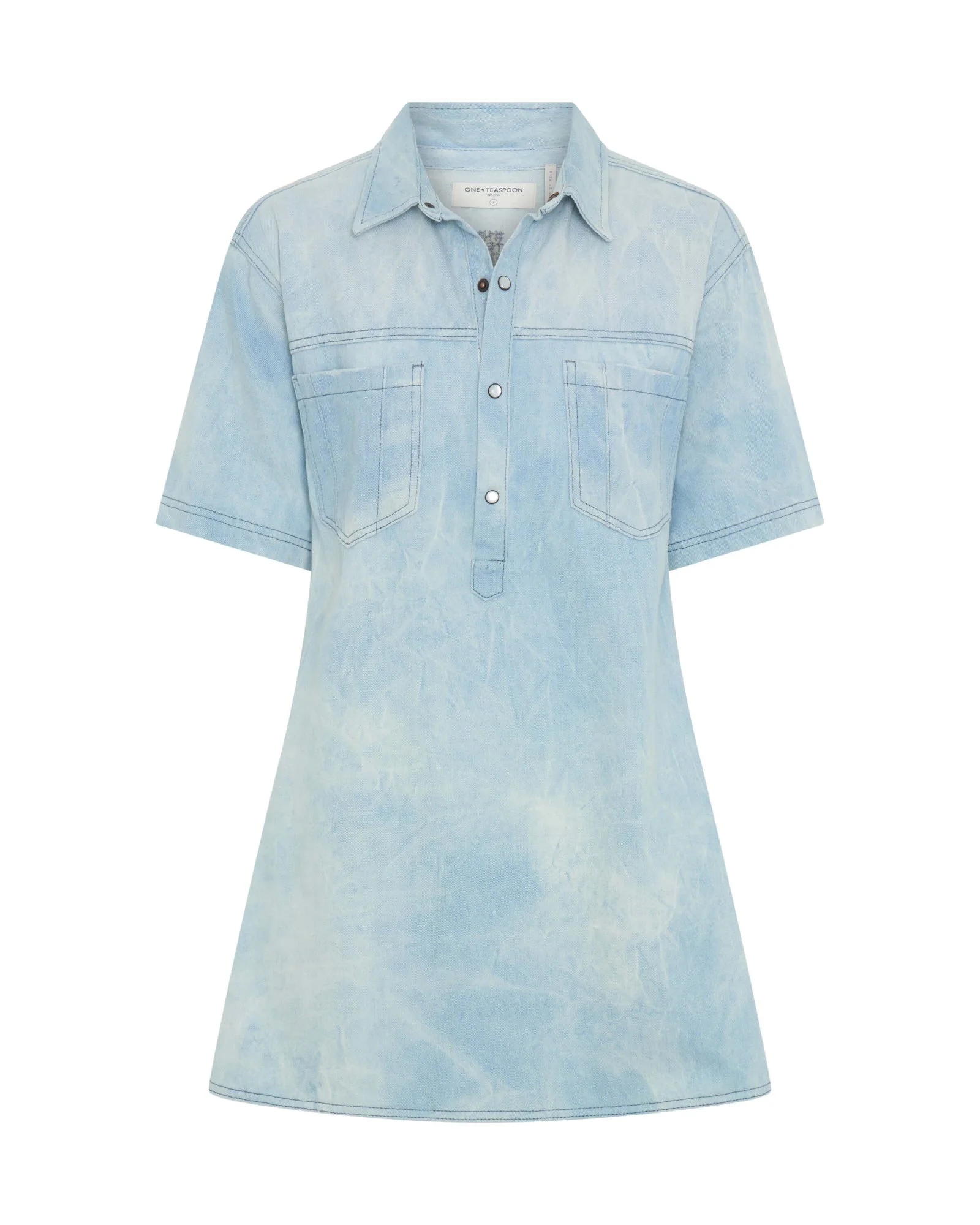 Pixie Denim Mini Shirt Dress - Cloudy Blue - 1