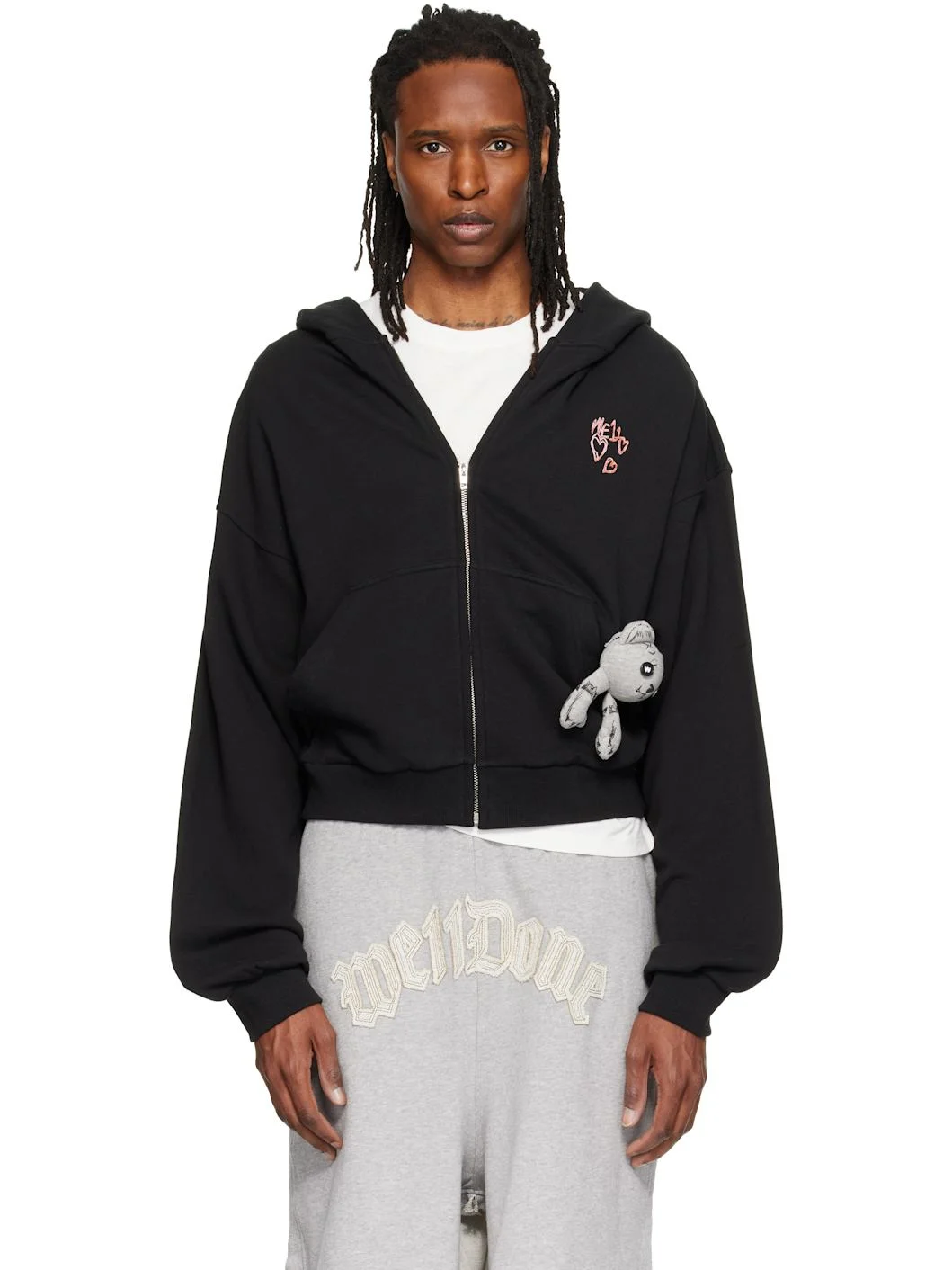 Black Doodle Teddy Zip-Up Hoodie - 1