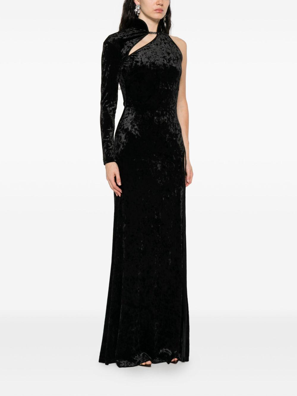 one-sleeve velvet maxi dress - 3