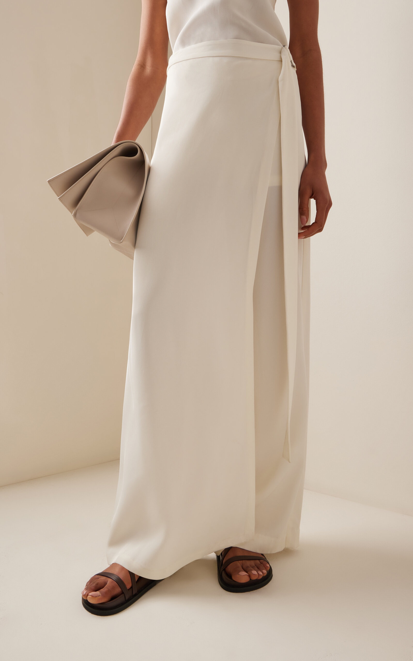 Wrapped Twill Wide-Leg Pants off-white - 3