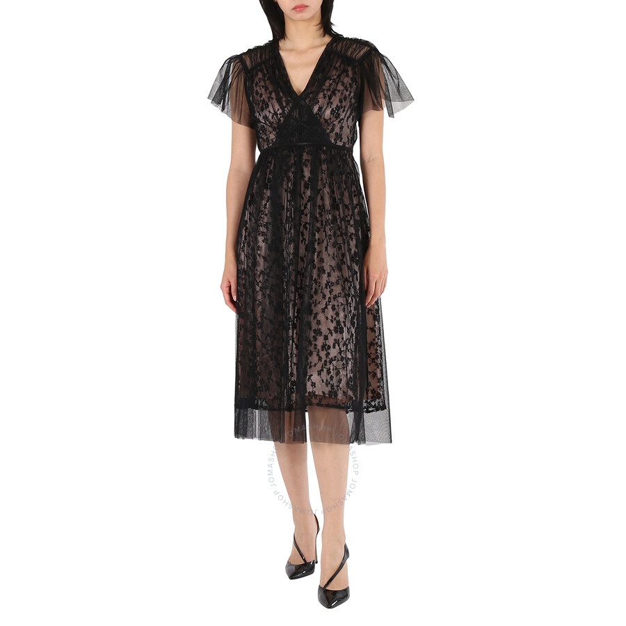 Burberry Ruffled Hem Embroidered Tulle Dress In Black - 4