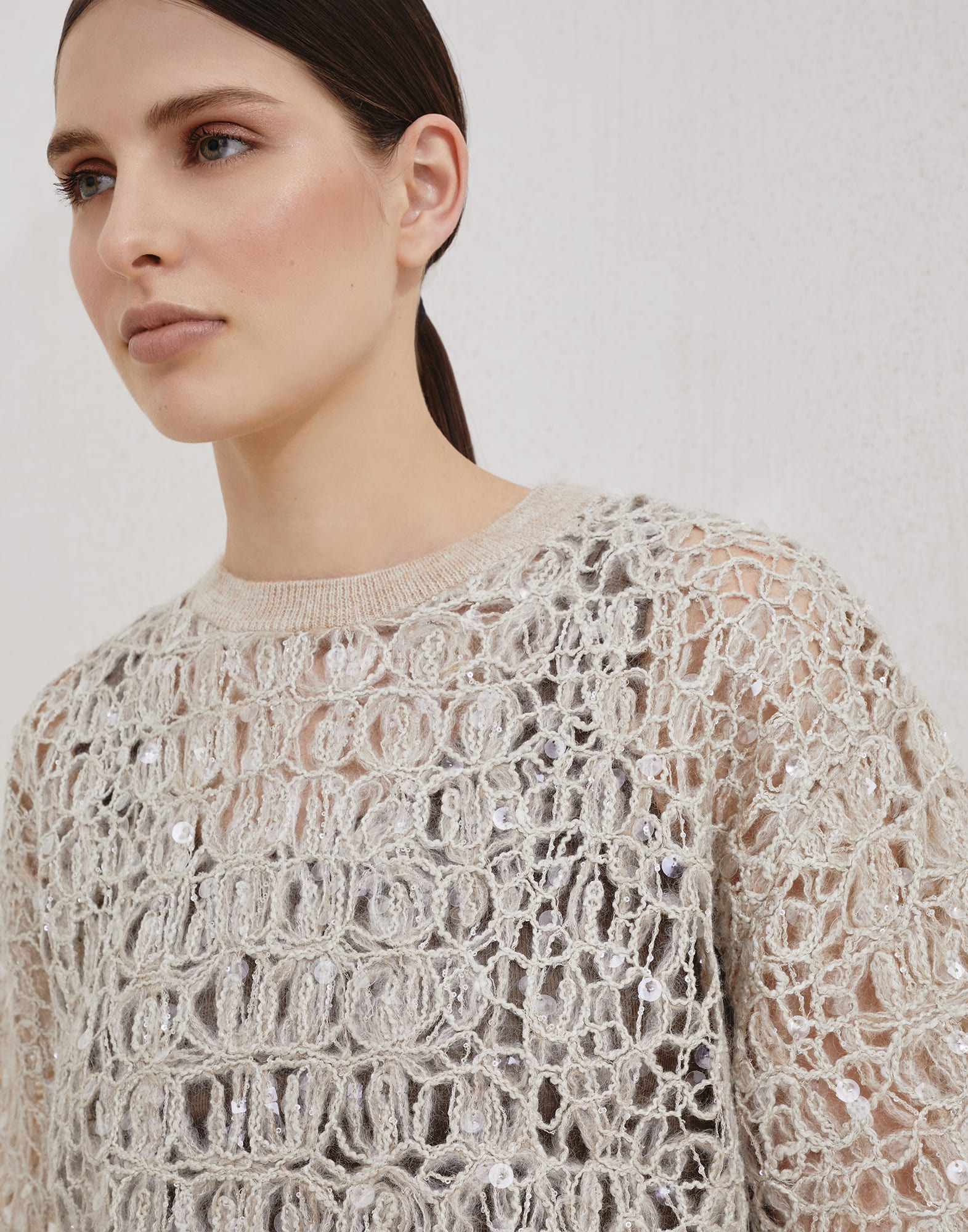 Dazzling croc embroidery knit T-shirt in mohair, silk and linen - 3