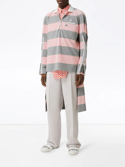 Burberry long-sleeved zip detail striped polo shirt outlook