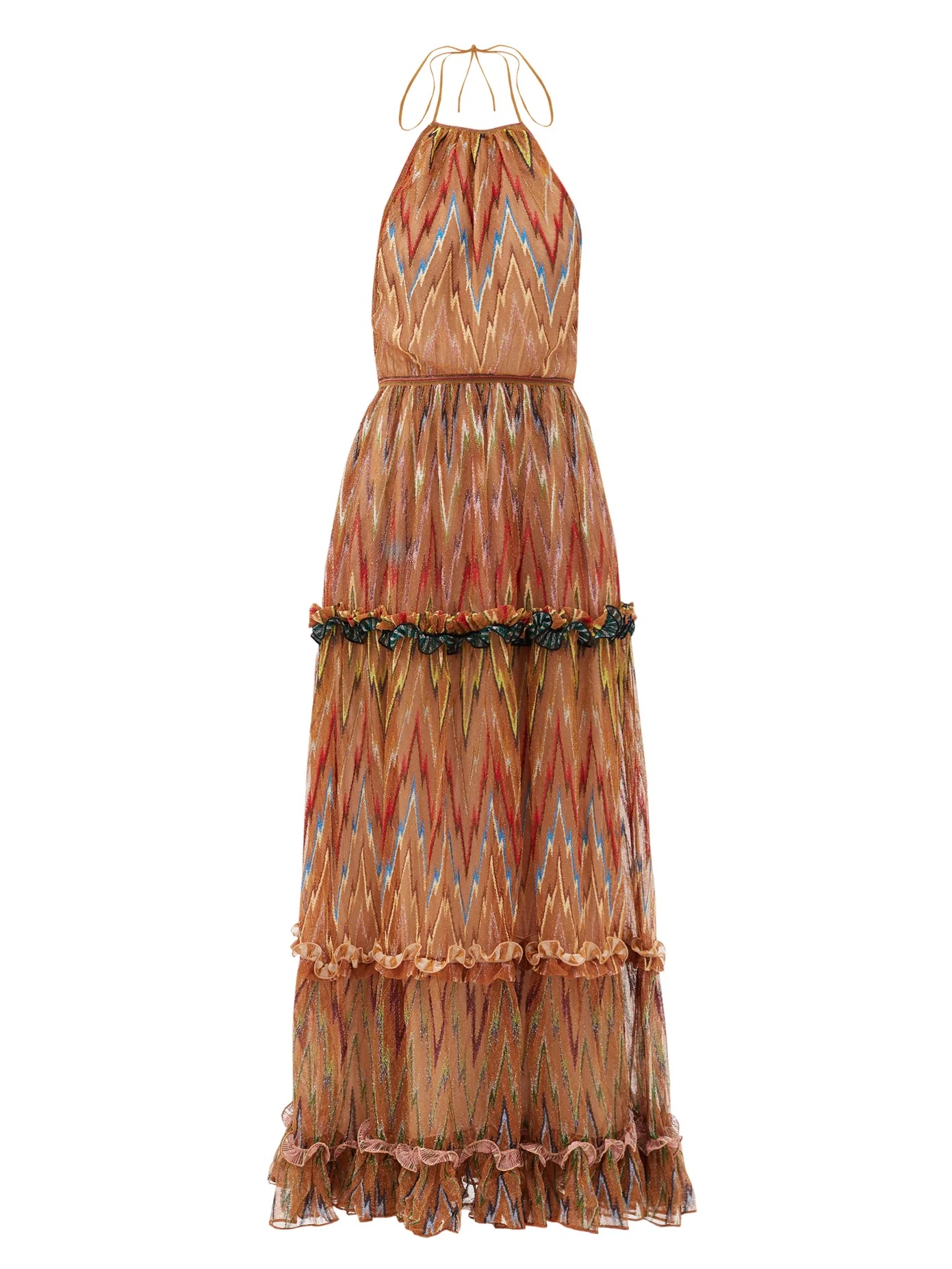 Ruffled chevron-striped halterneck maxi dress - 1