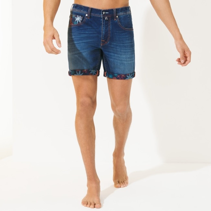 Men Denim Bermuda Shorts printed 1977 Spring Flower 9