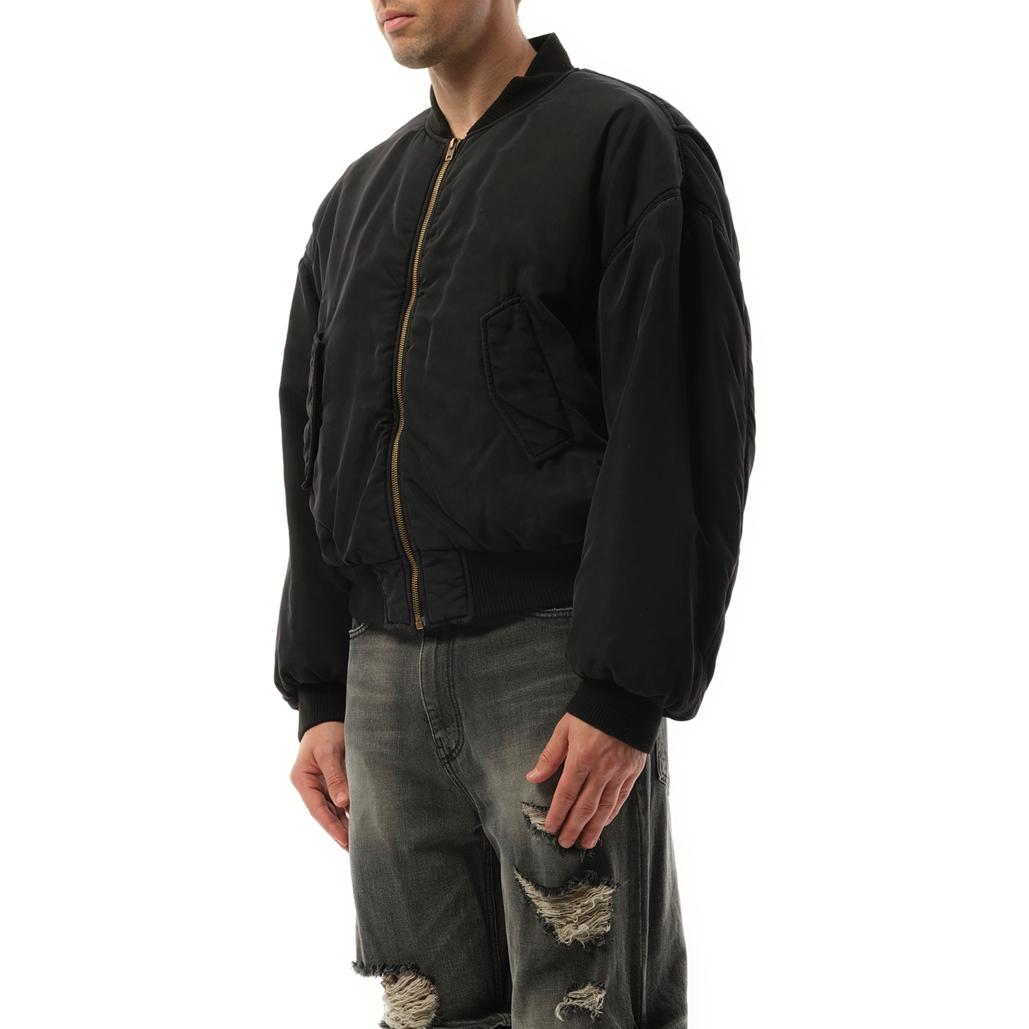 Curved Bomber Jacket in Black - 5