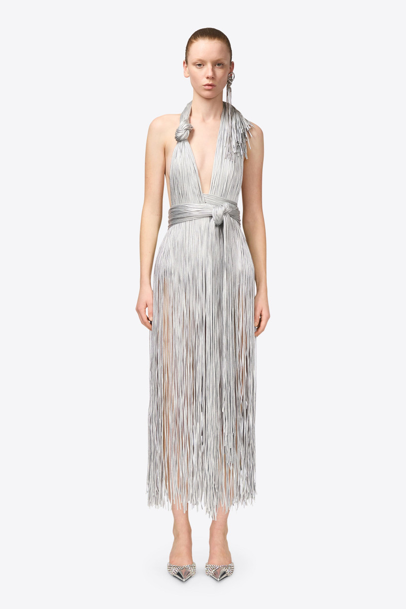 METALLIC FRINGE HALTER MIDI DRESS 3