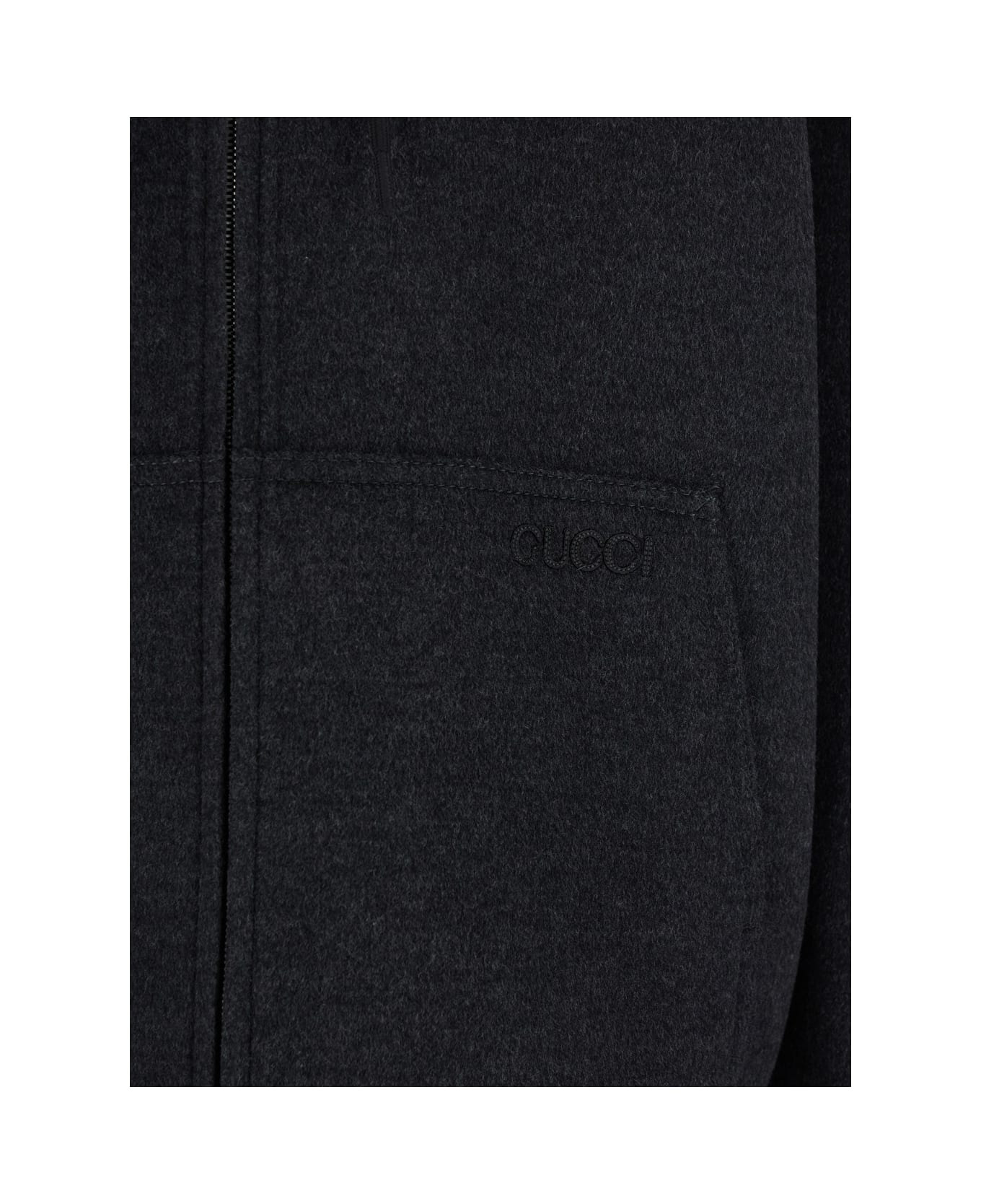 Grey Hooded Jacket With Logo Embroidery On The Front In Wool Man - 3
