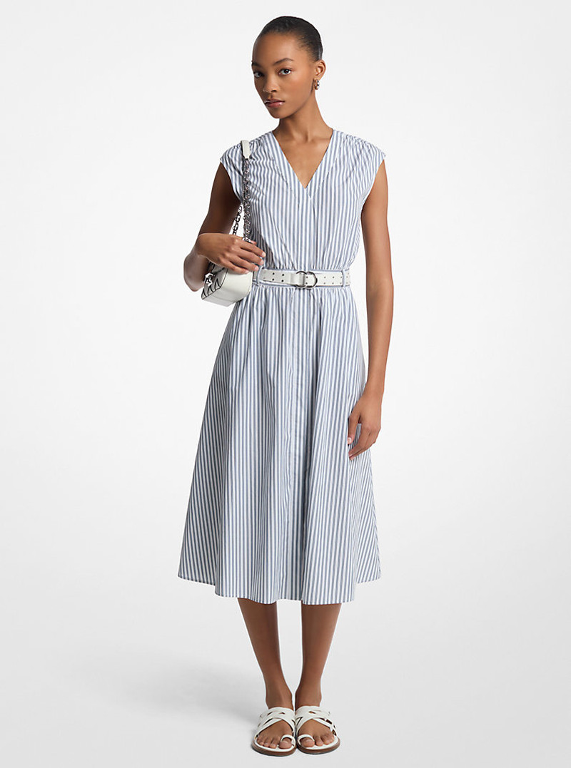 Striped Cotton Poplin Belted Midi Dress 1