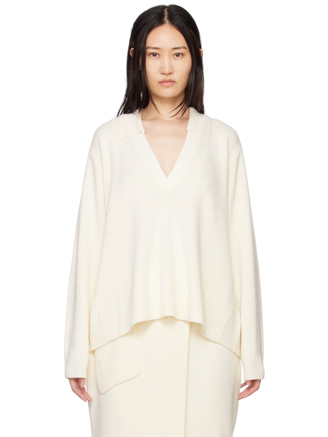 Off-White Spread Collar Polo - 1