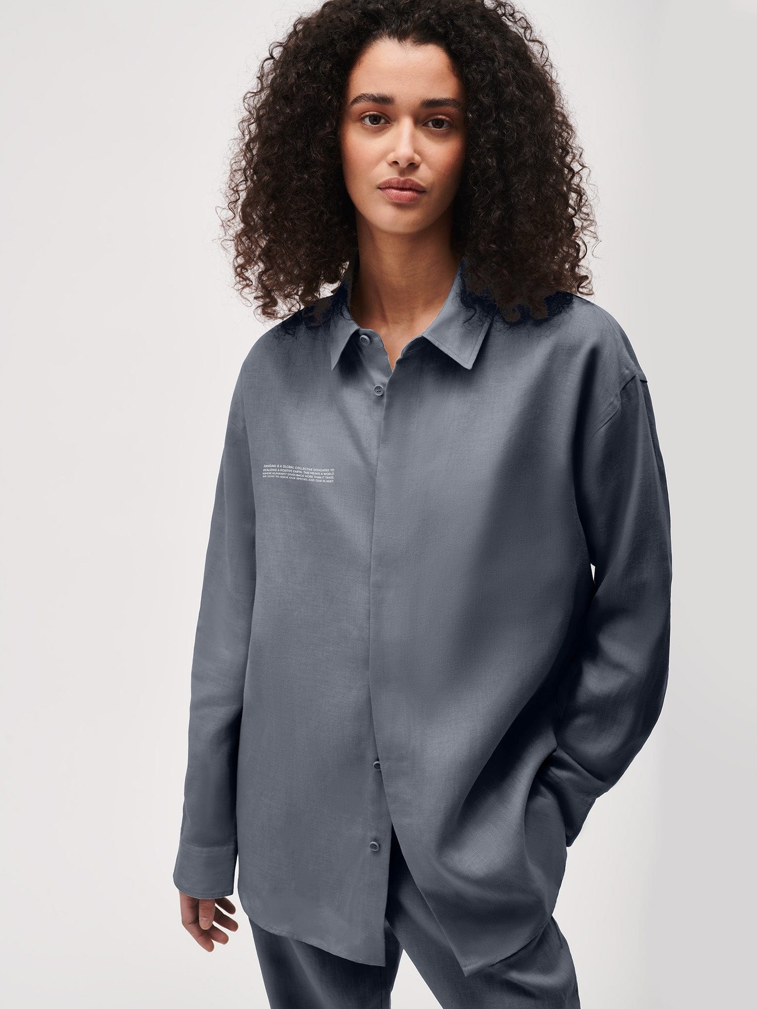 Womens DNA Linen Collared Long Sleeve Shirt - Atmosphere Grey - 3
