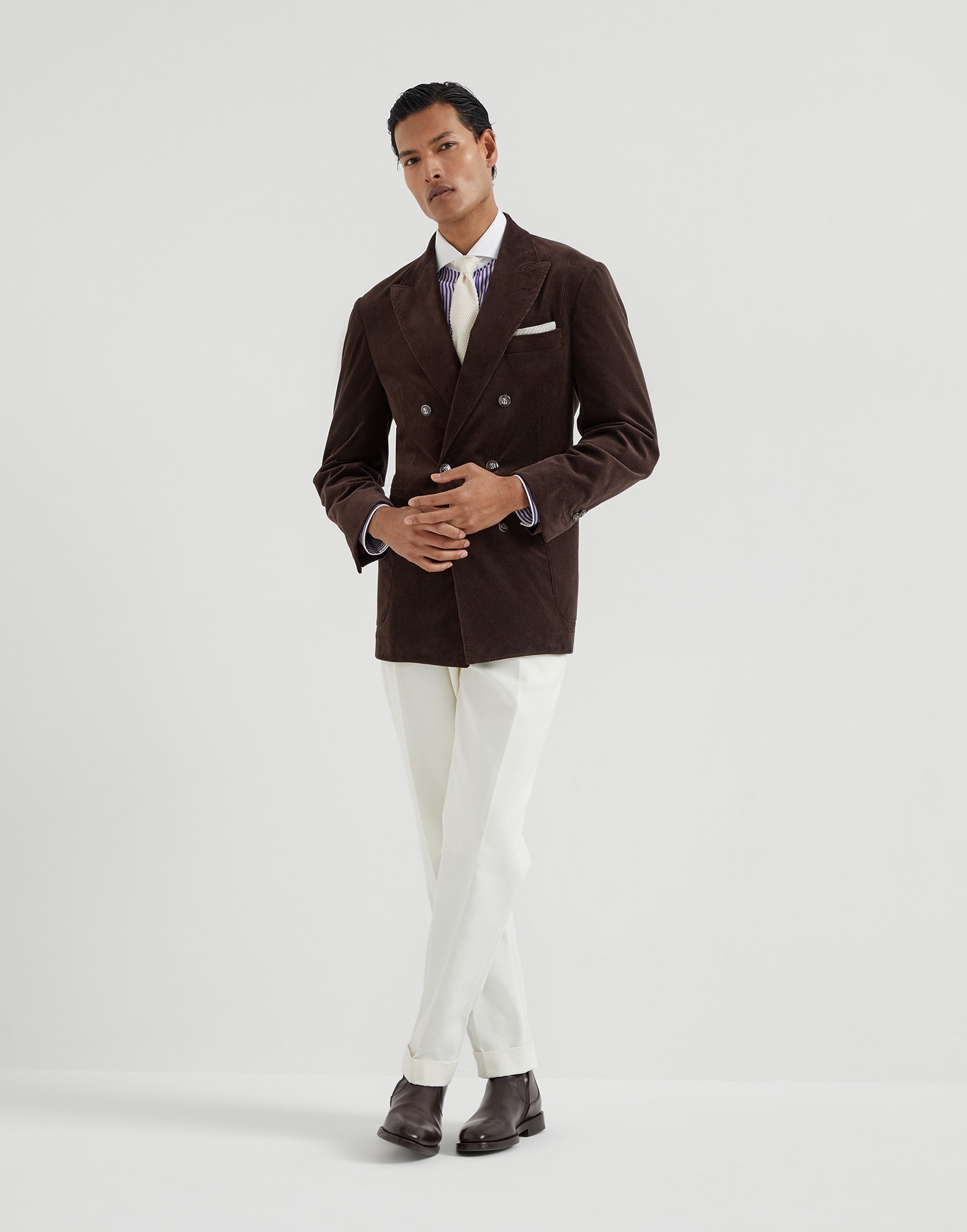 Striped poplin slim fit shirt with white collar - 5