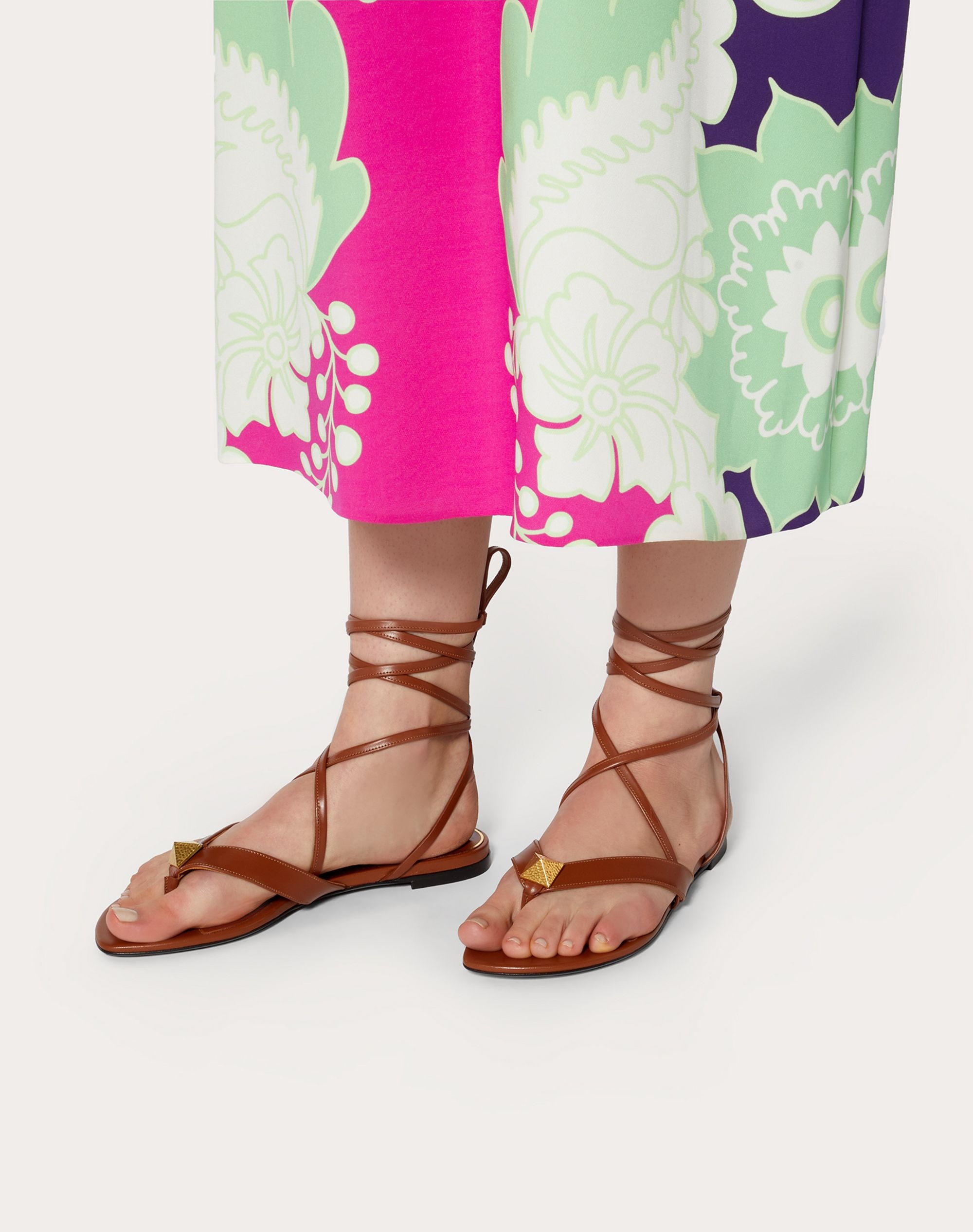 Roman Stud Flat Flip Flop Sandal in calfskin - 6
