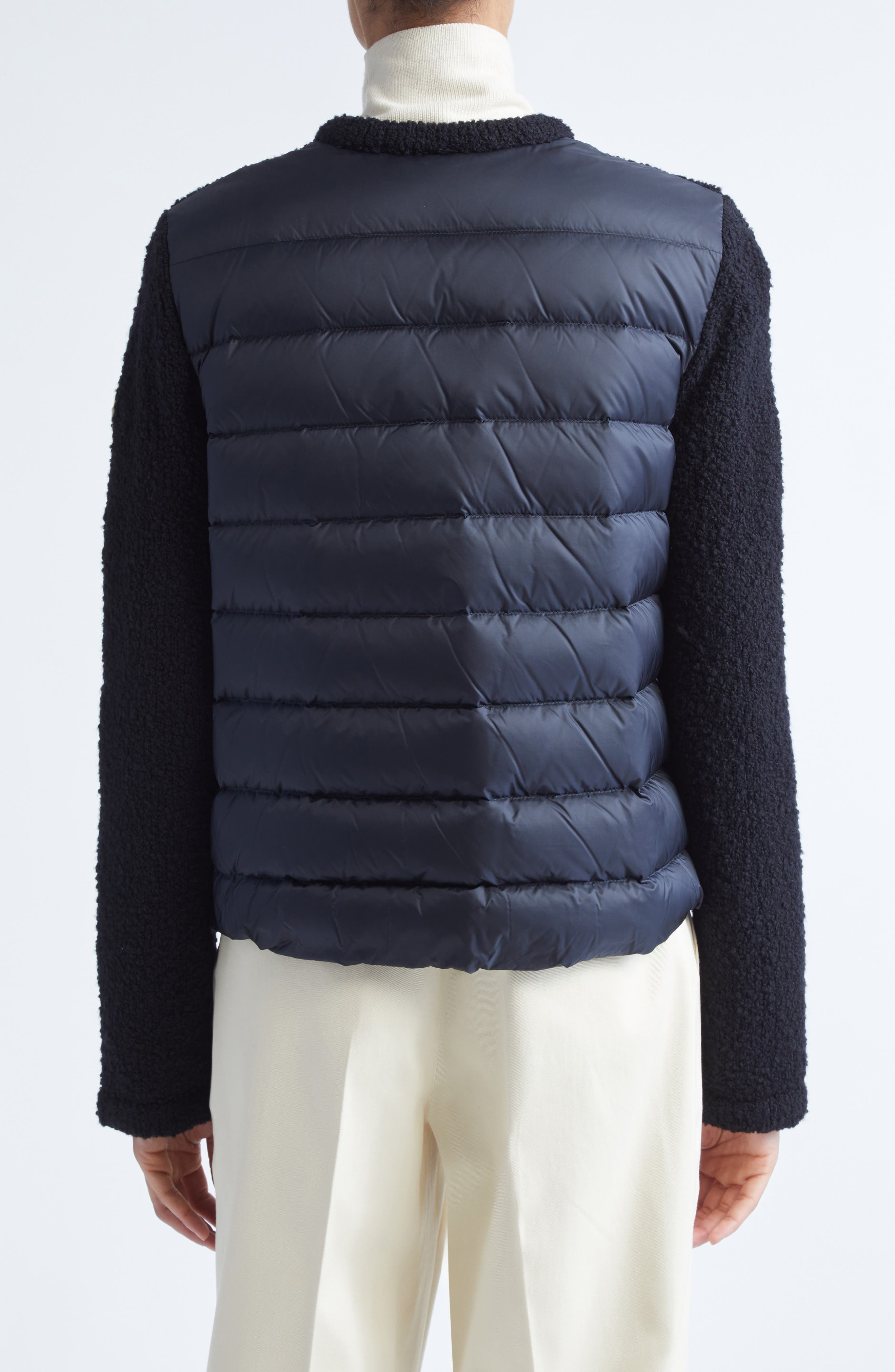 Moncler Trompe l'Oeil Bouclé Knit & Down Cardigan in Navy Blue at Nordstrom - 2