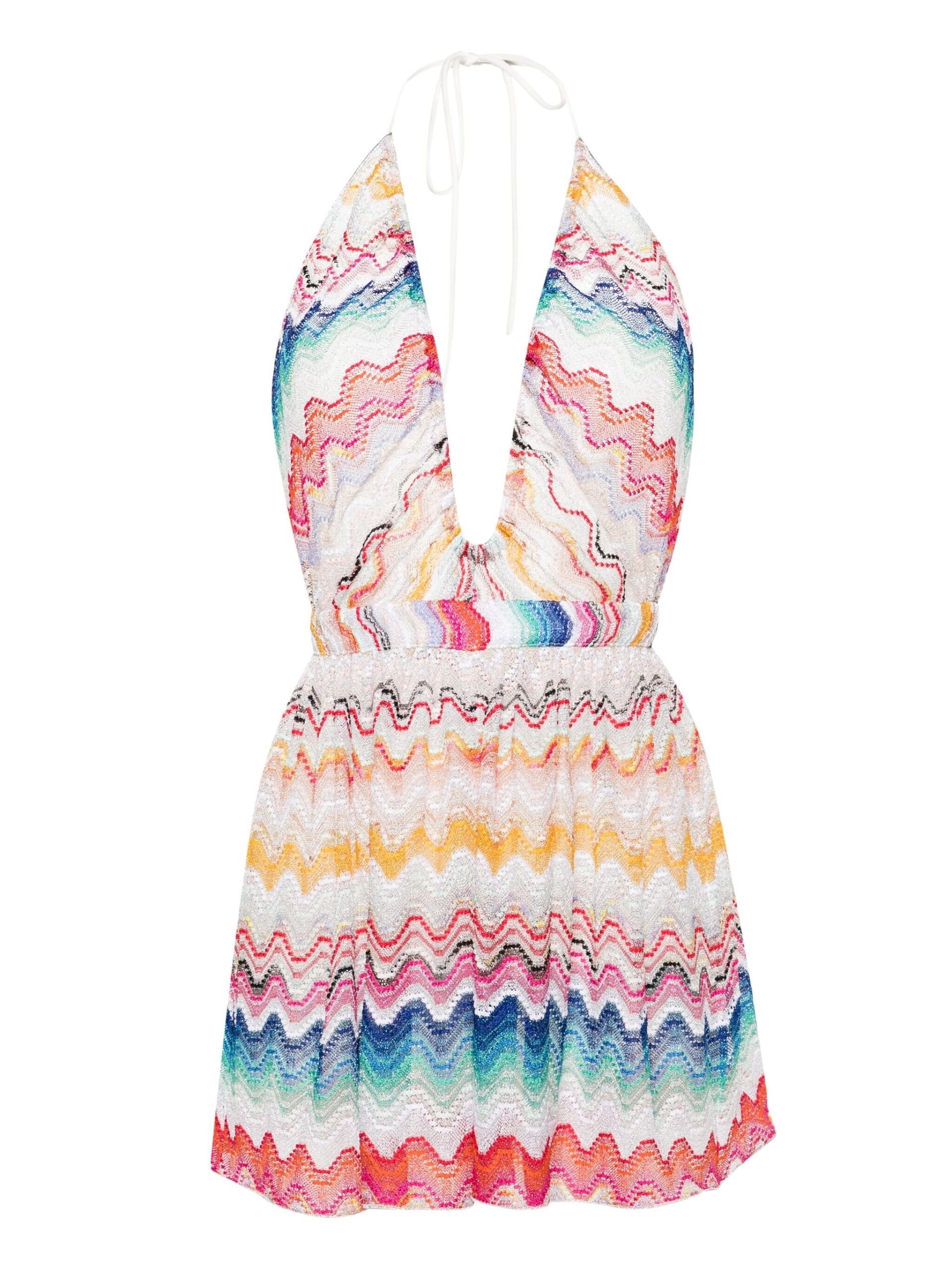 White Zigzag Woven Playsuit - 1