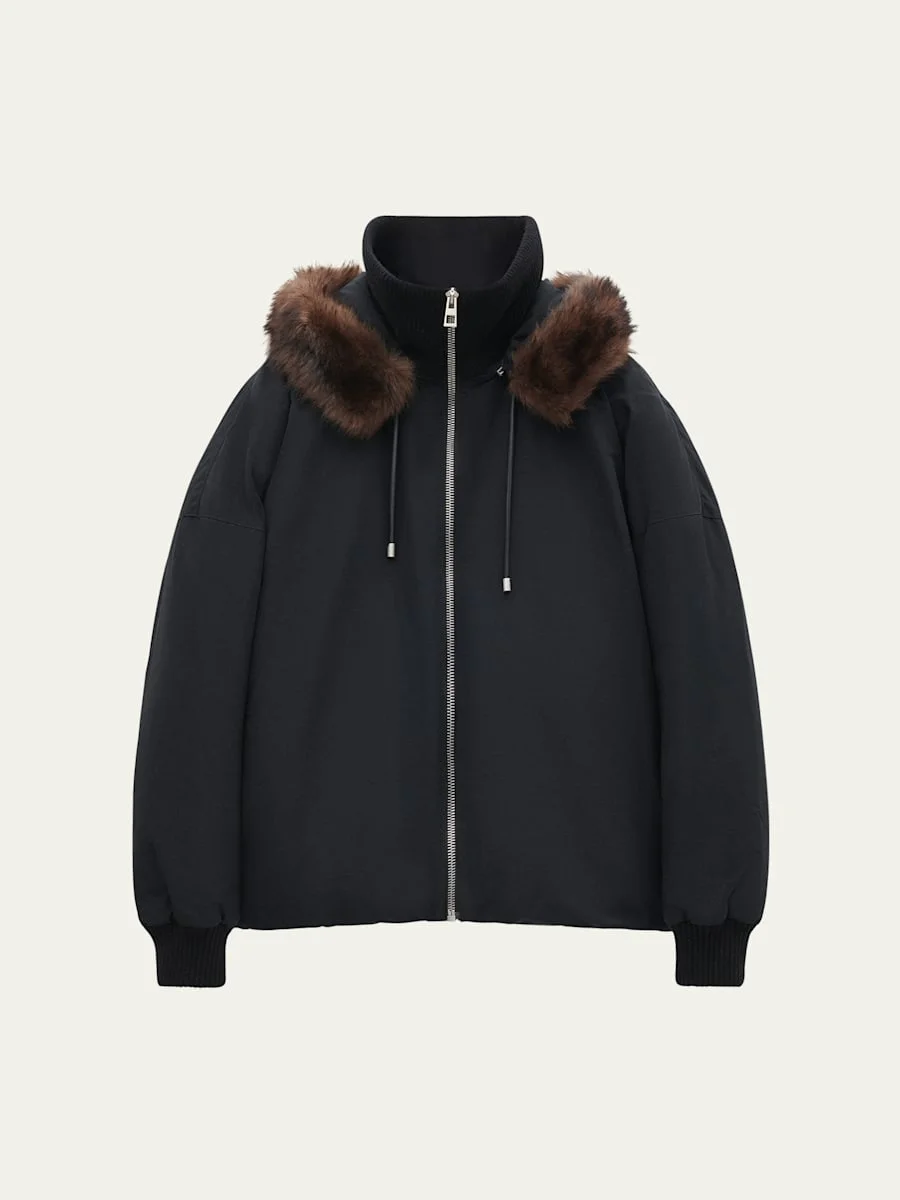 Men's Padded Short Coat with Removable Shearling - 1