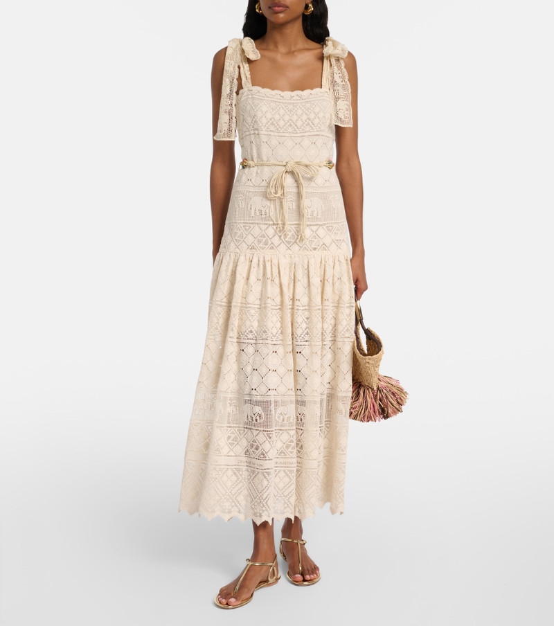 Zimmermann Indra belted cotton lace midi dress outlook