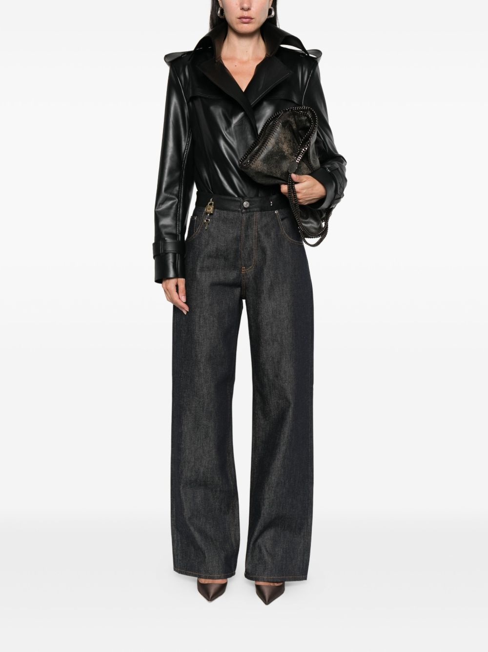 leather-trim key-detail jeans - 2