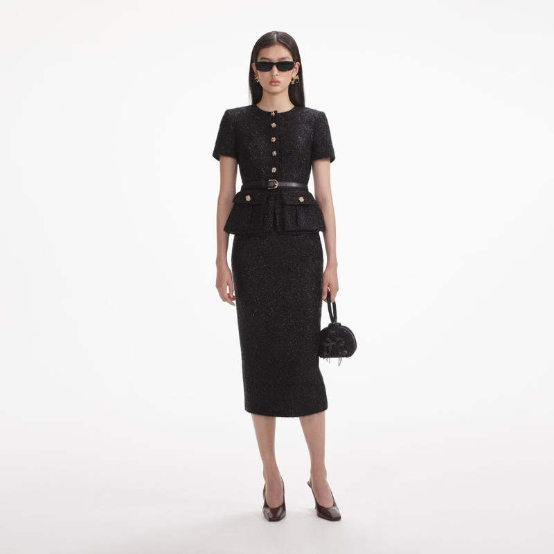 self-portrait Black Tinsel Boucle Tailored Midi Dress - AW24-001MB-B |  REVERSIBLE