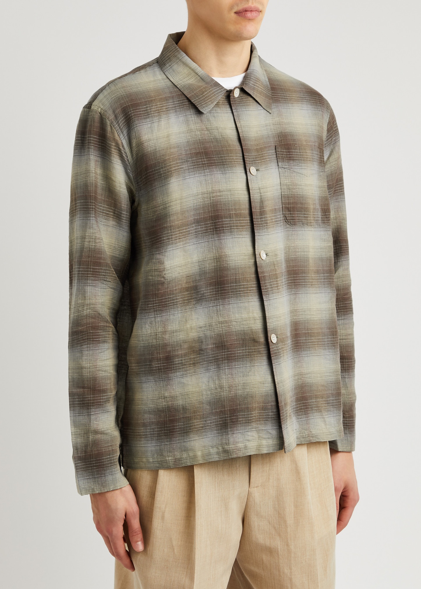 Box checked linen-blend shirt - 2