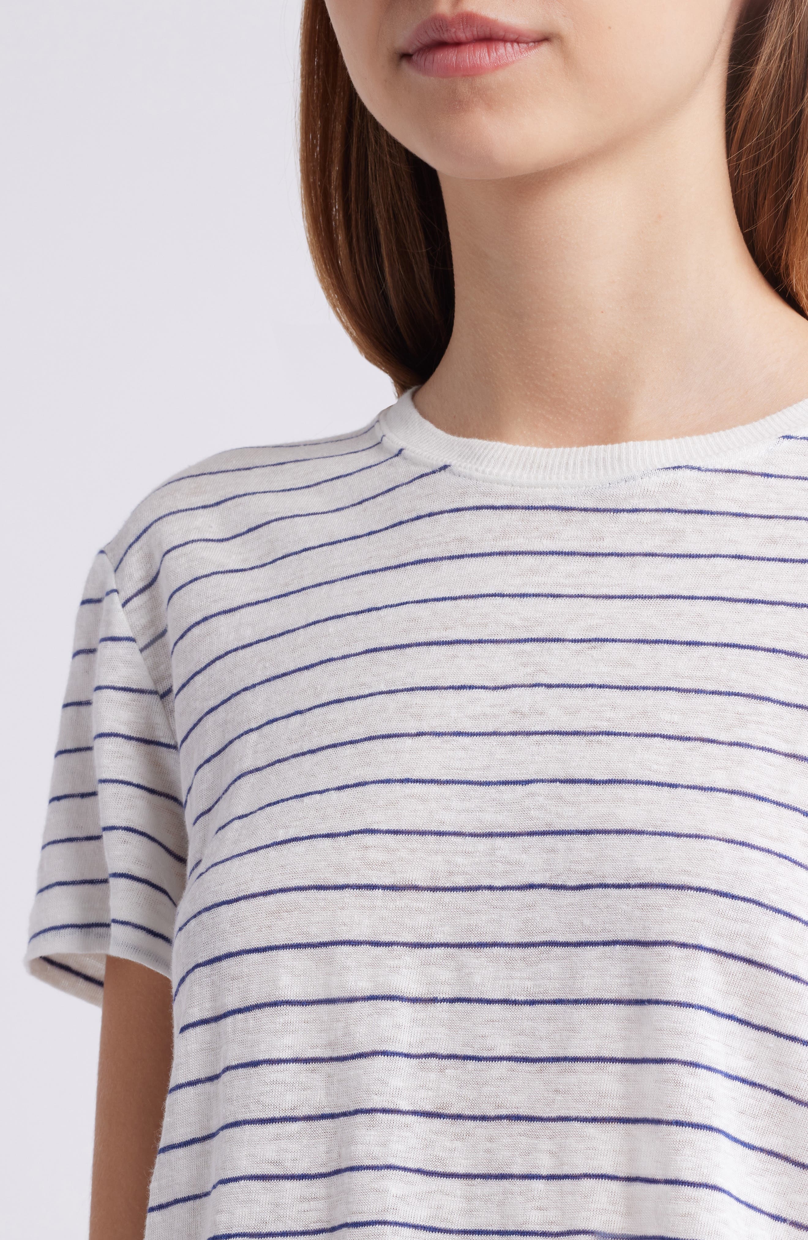 FRAME The Stripe Linen Baby T-Shirt in Navy Multi at Nordstrom - 4