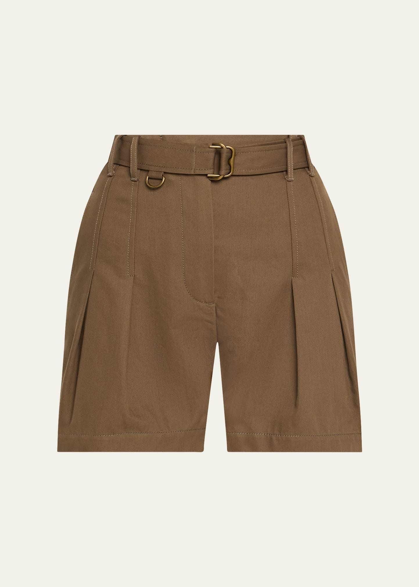 Double-Pleated Military Shorts With Belt - 1