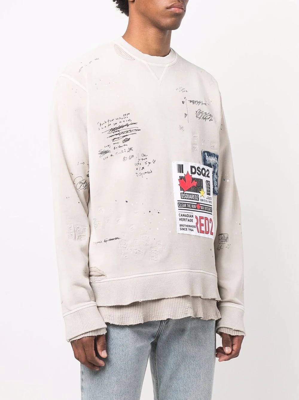 logo-patch distressed sweatshirt - 3