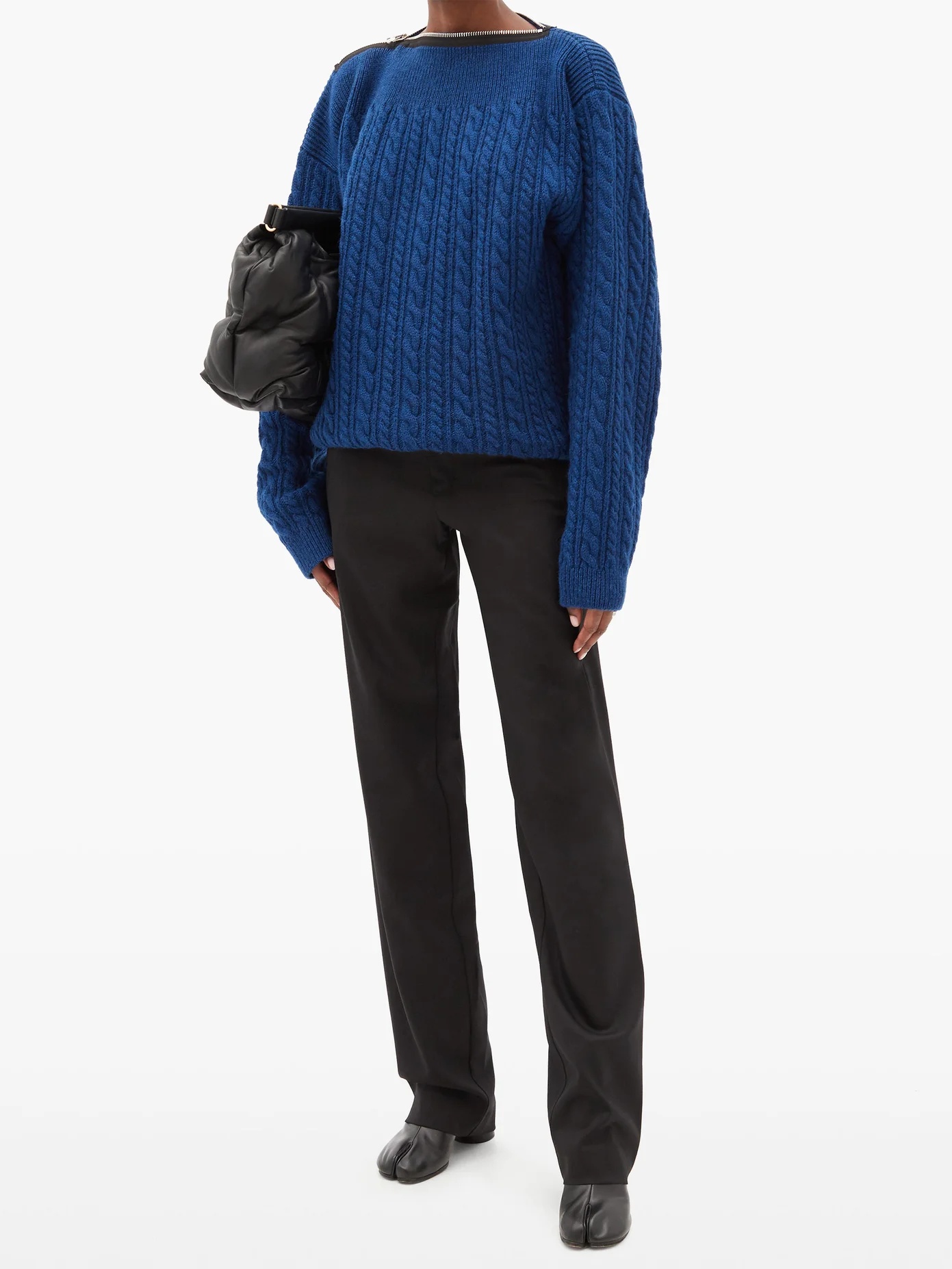 Zipped-neckline cable-knit wool sweater - 2