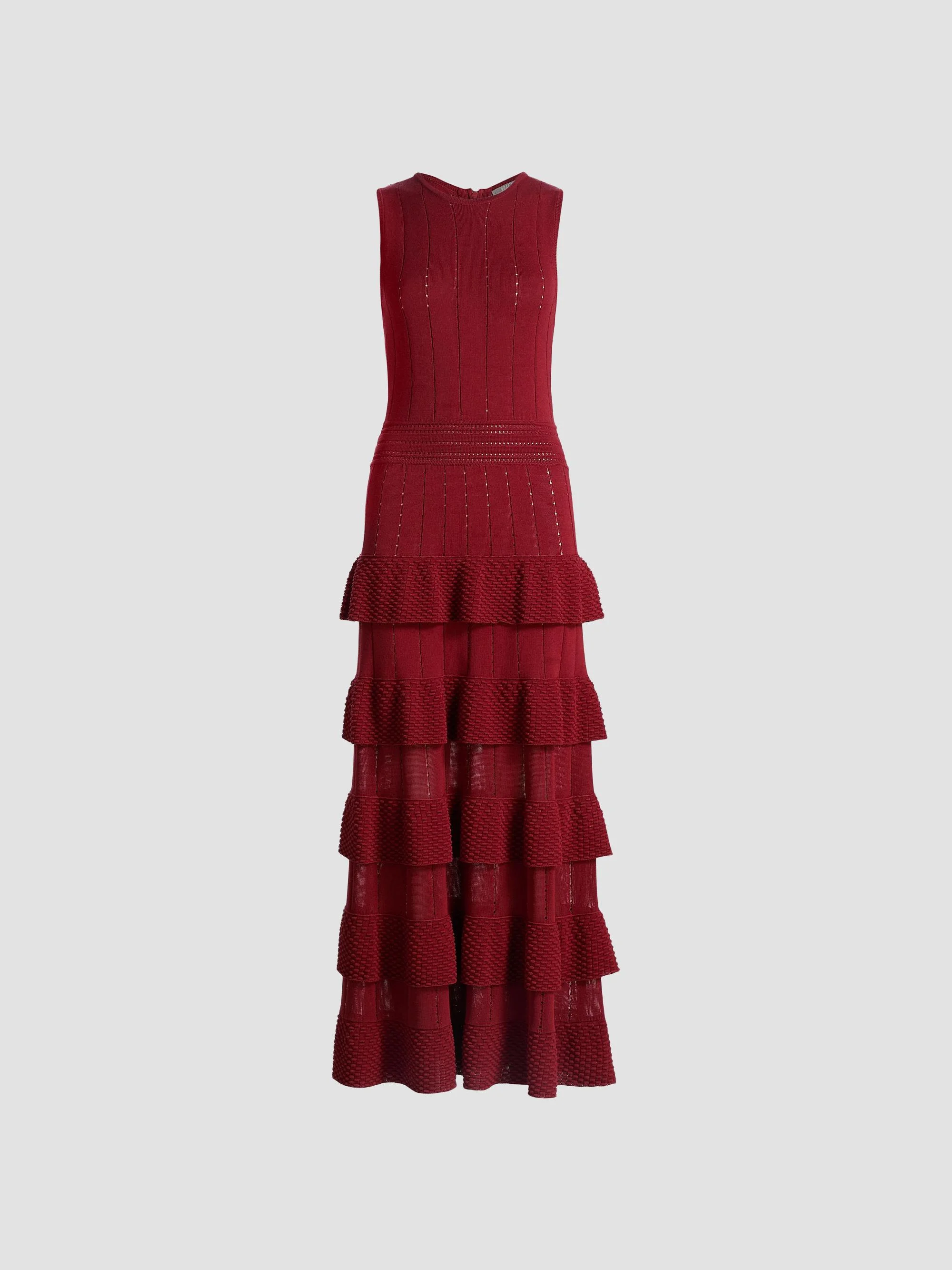 Women's Piper Bobble-Knit Tiered Maxi Dress - Oxblood - 1