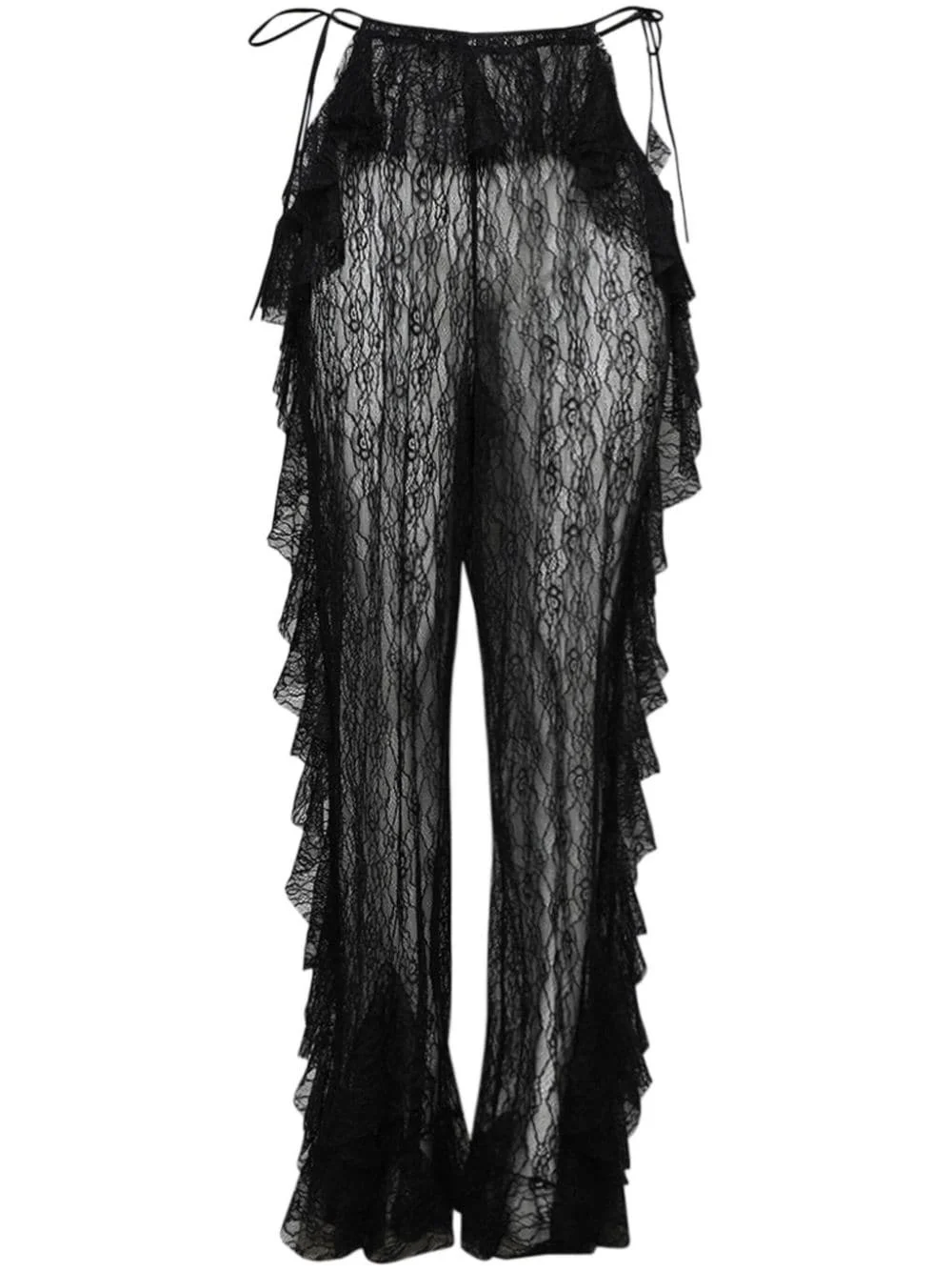 ruffled straight-leg lace trousers - 1