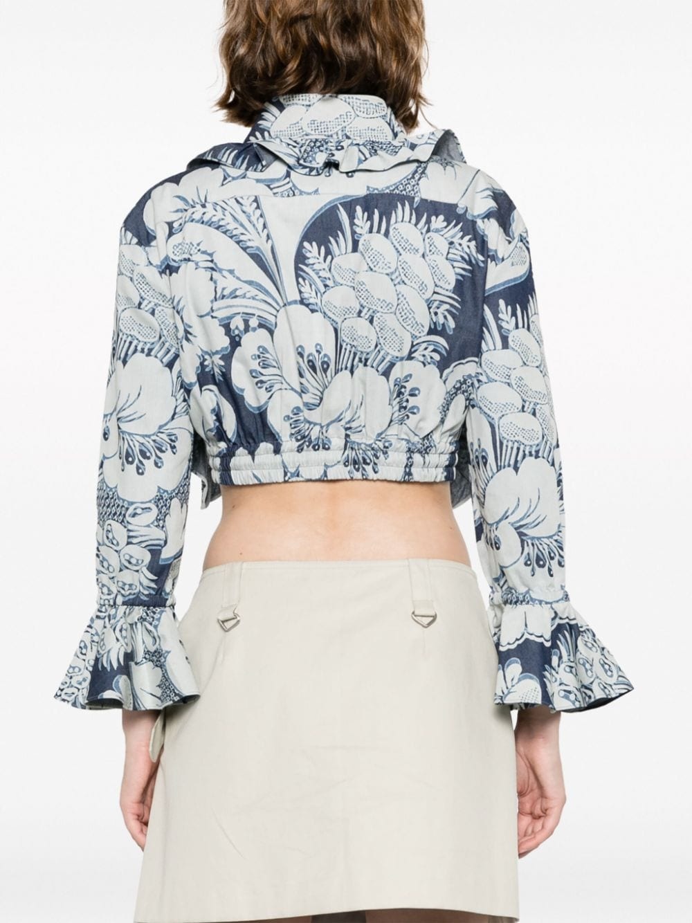 floral-print ruffled cropped blouse - 4
