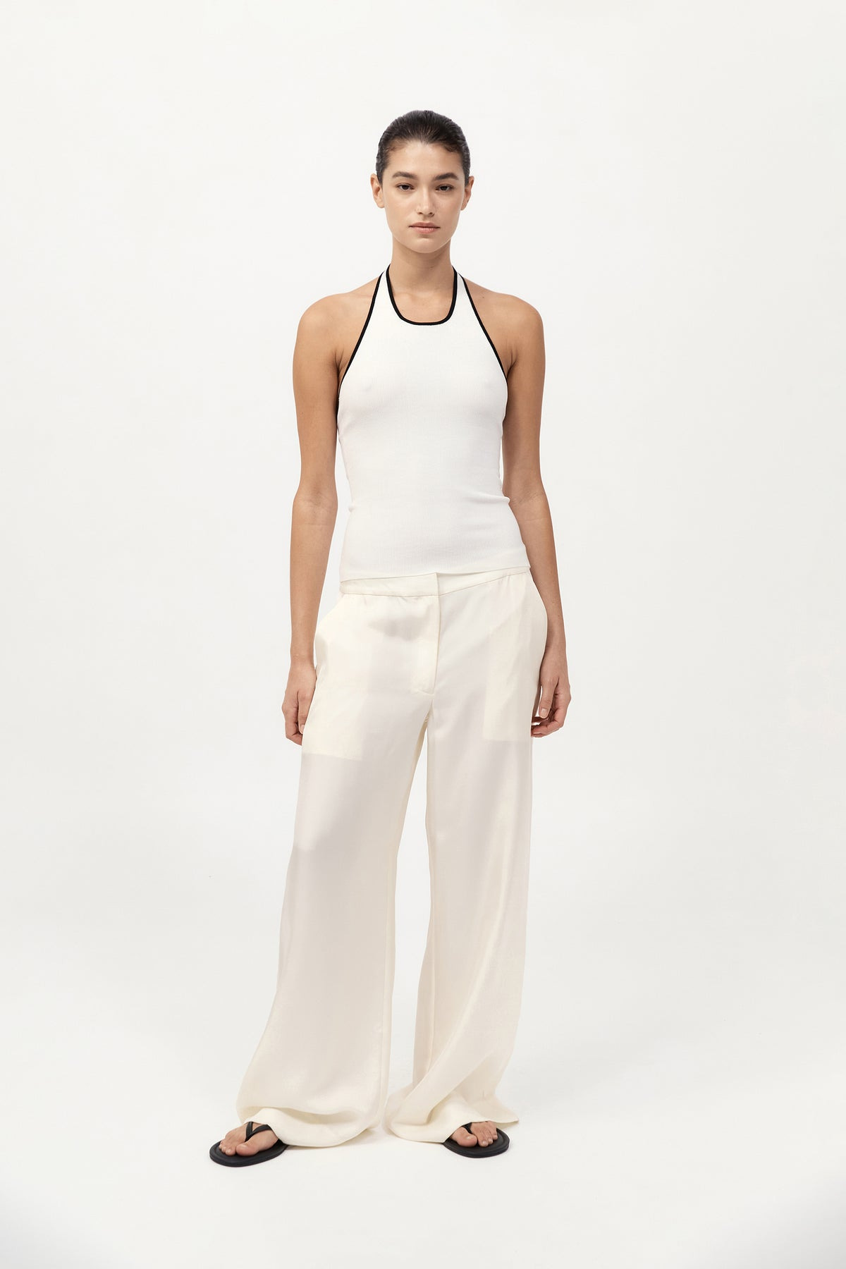 Fine Line Halter Top - Off White / Black - 3