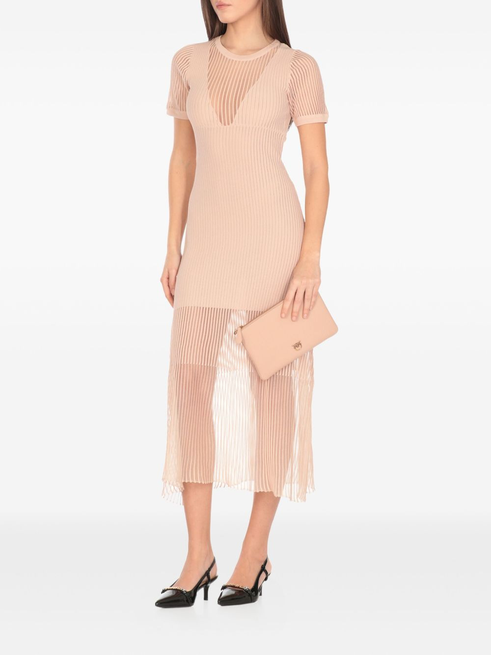 rib-knit pleated midi dress - 3